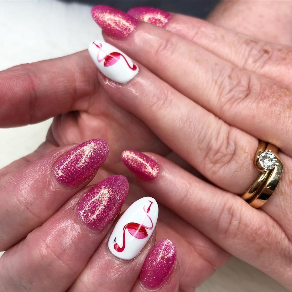 glittery flamingo nails