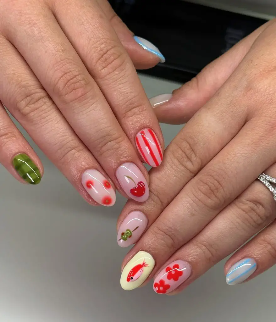 fruity summer striped nails