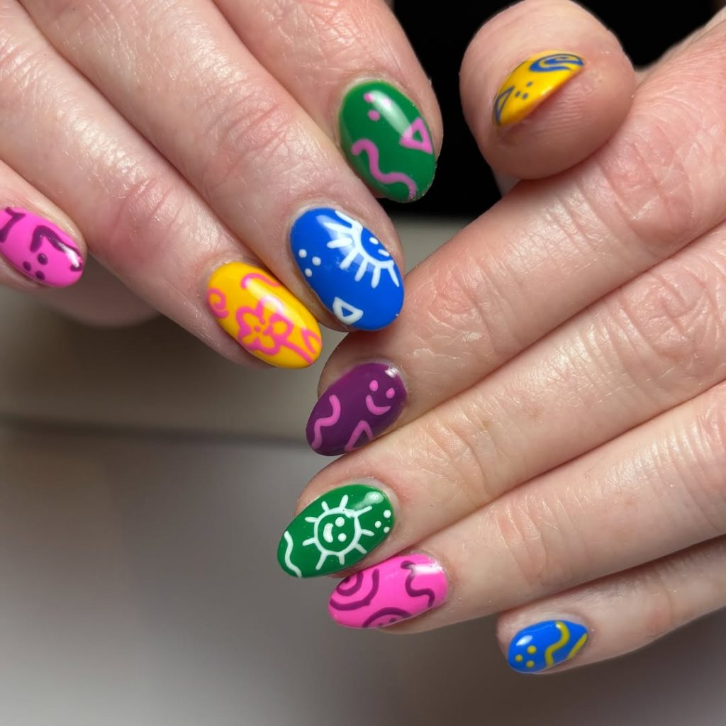 daydreaming doodles nails| skittles nail art