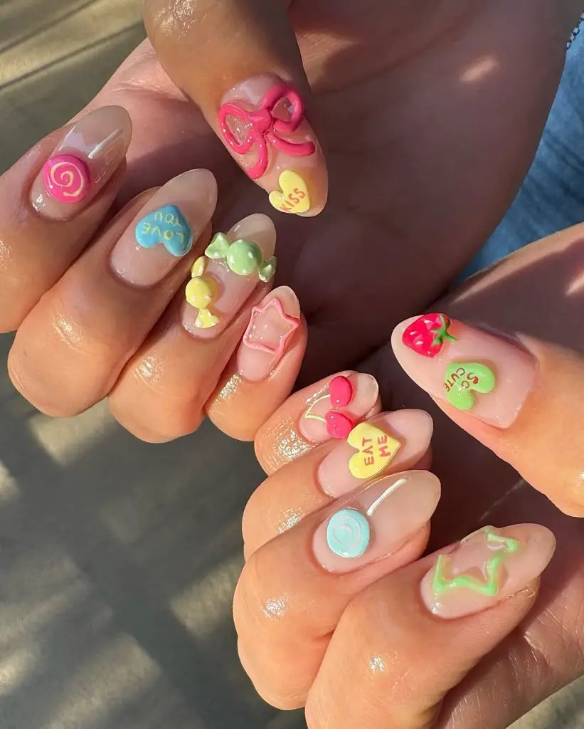 cute skittles nails