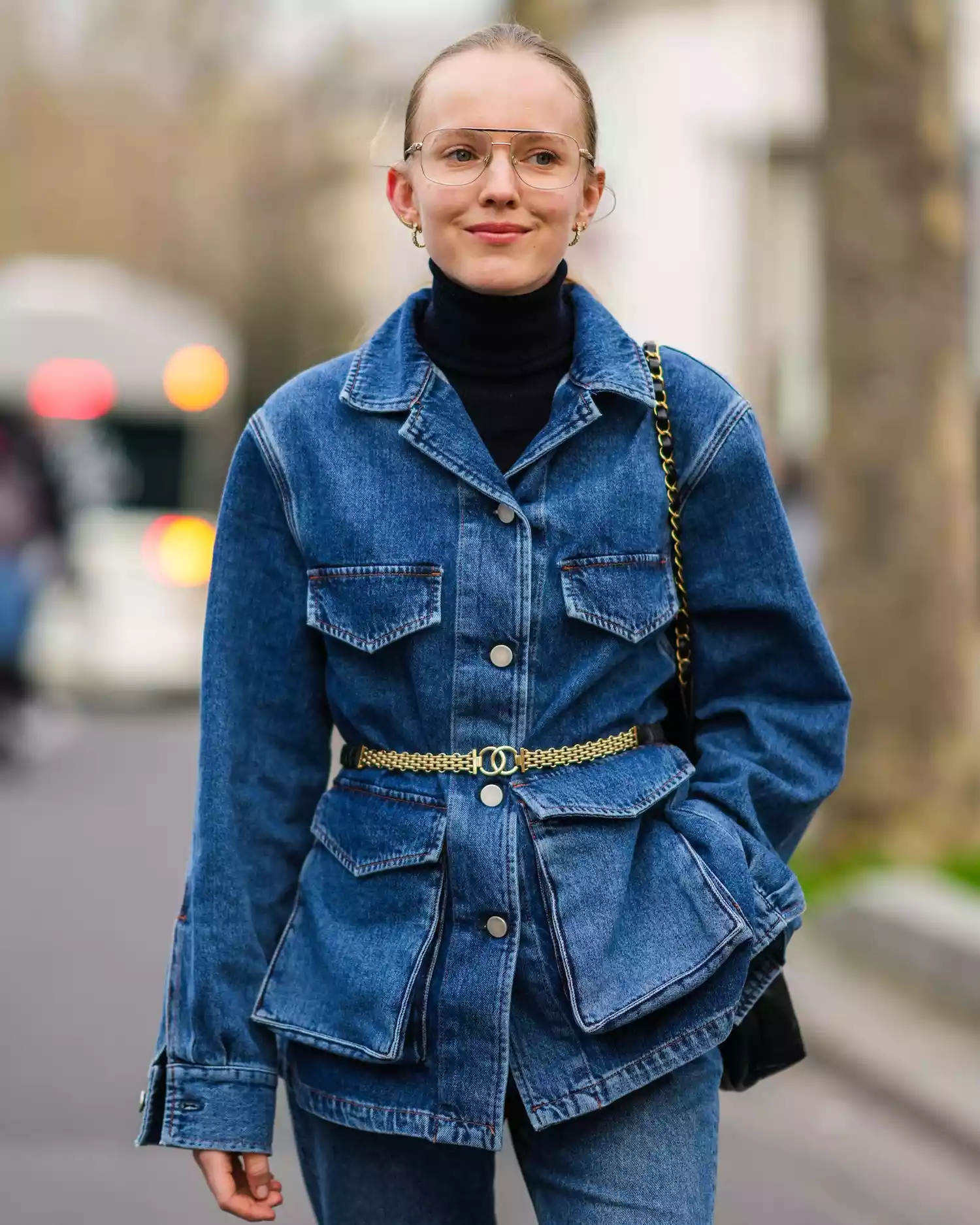 turtleneck outfits inspo| denim on denim style