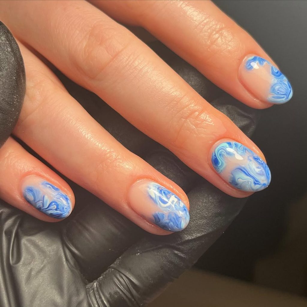 roman marble blue nails