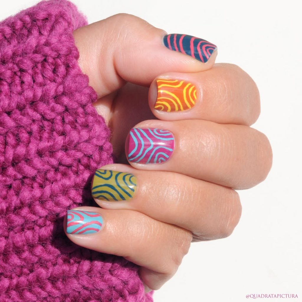 Summer Squiggle Skittle nails