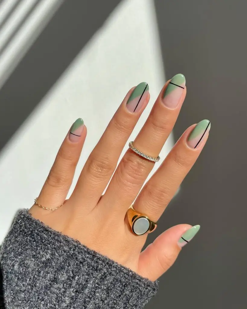 geometric green nails