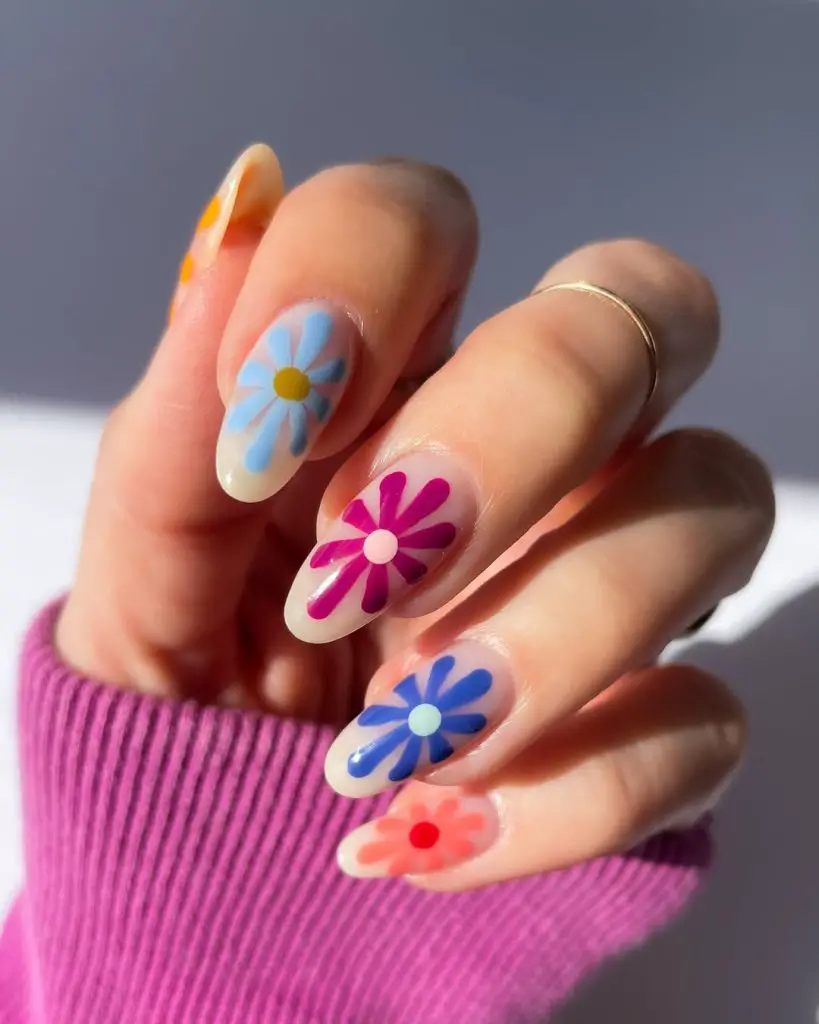 rainbow floral nails
