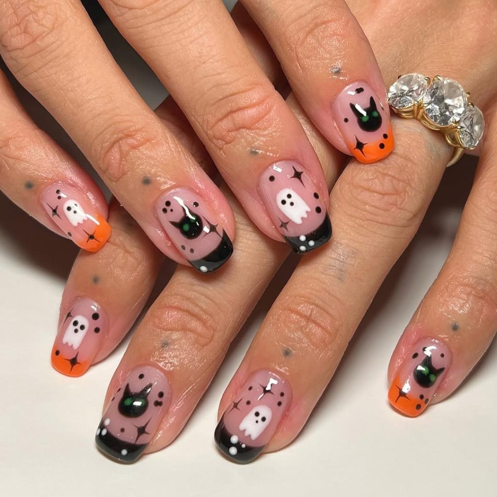 spooky cat and ghost nails