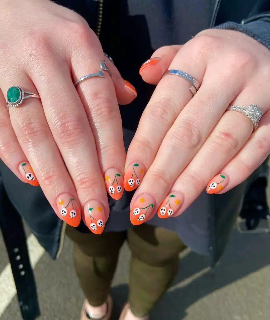 Skull cherries nail ideas