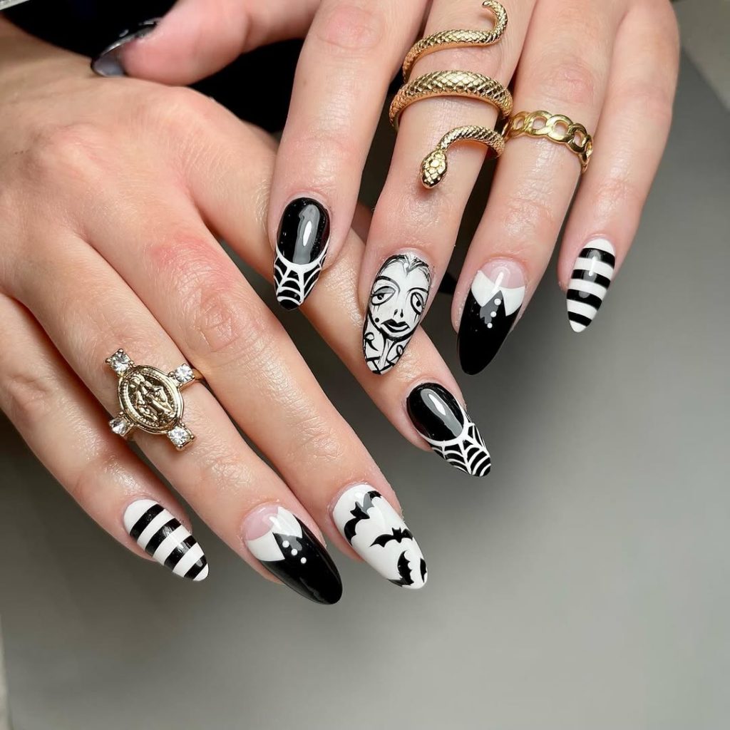 Wednesday Addams nail art ideas