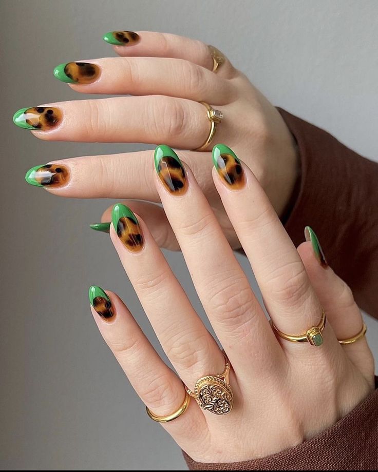 Green french and tortoise nails