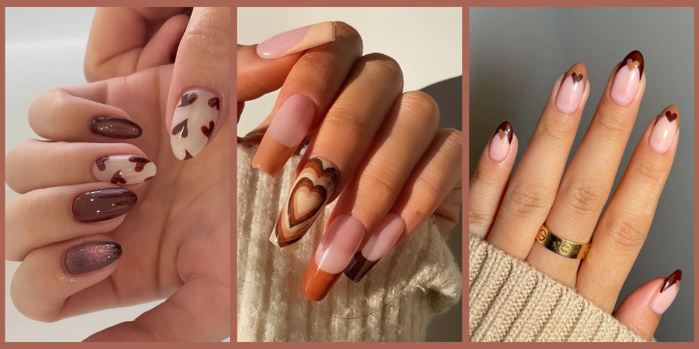 20 Brown Heart Nail Designs That Vibing Neutral Autumn